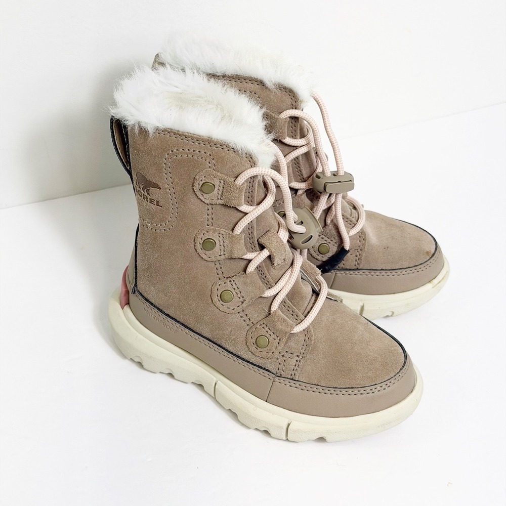 Sorel Explorer II Boots Girls Sz 9 Taupe Brown Waterproof Faux Fur Winter Snow